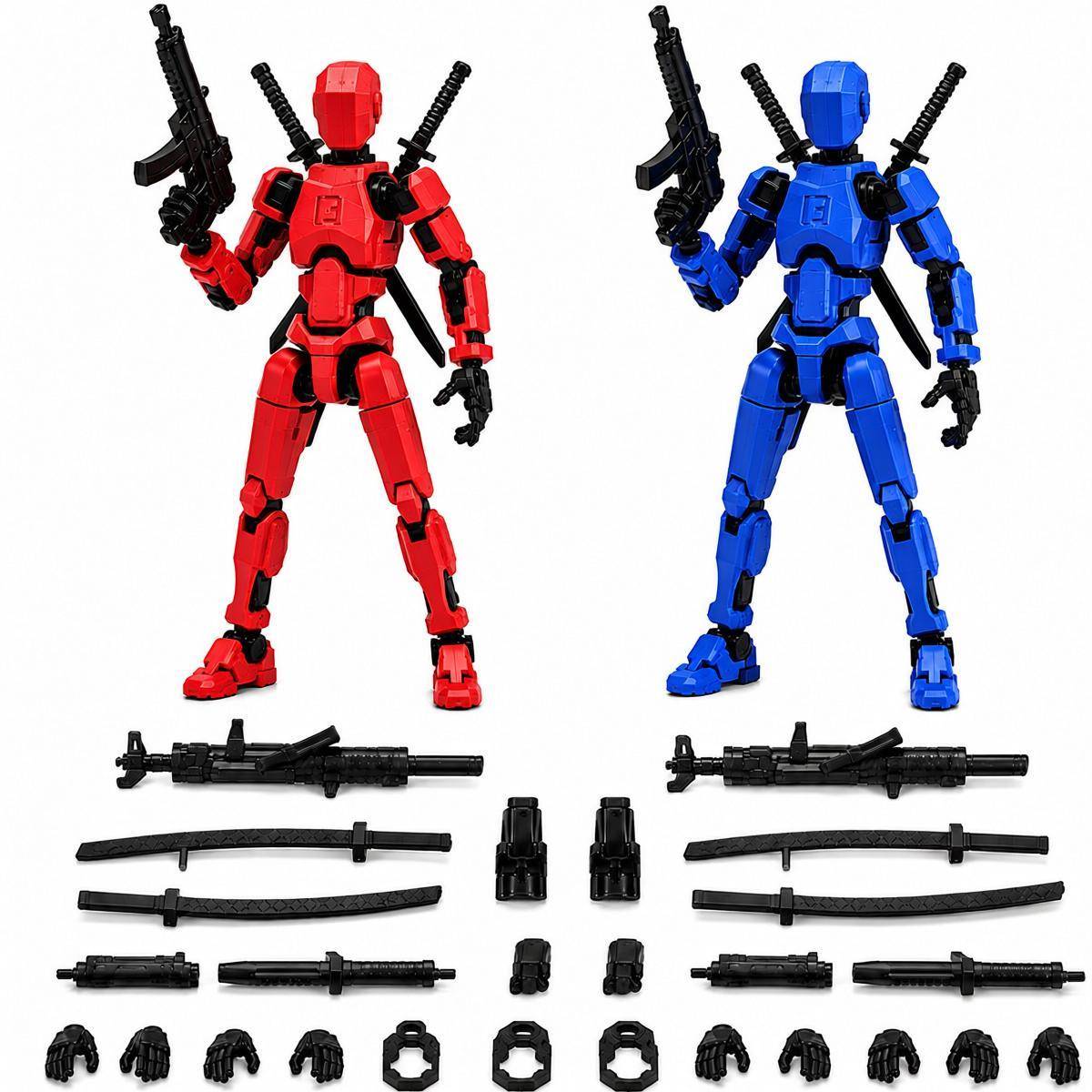 Version 2 Red Blue Poseable Action Figure Set with Toy Accessory Pack