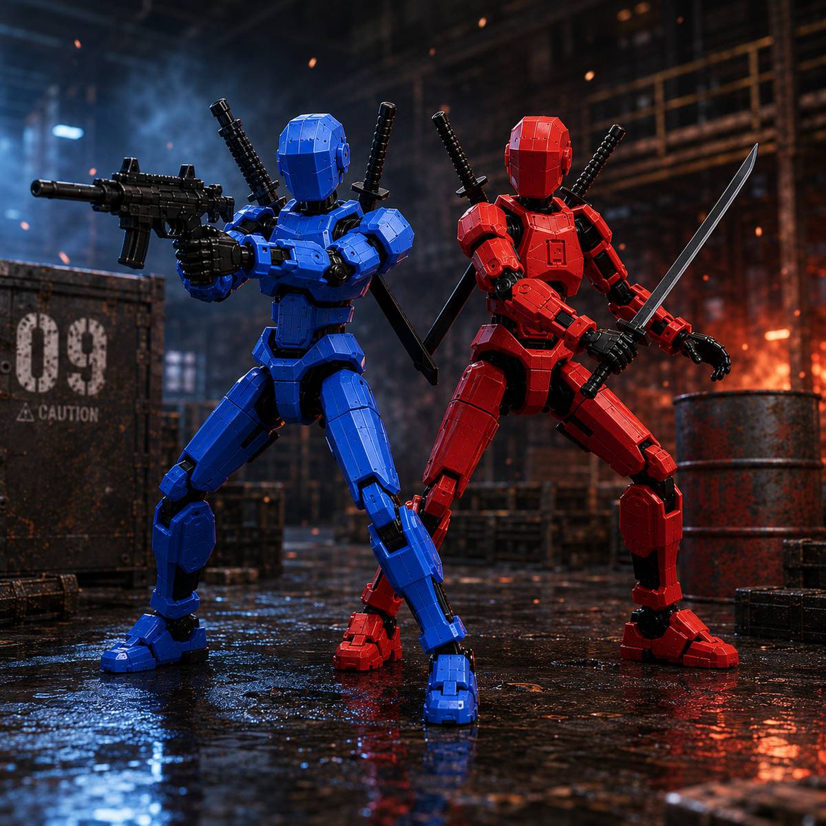 Version 2 Red Blue Poseable Action Figure Set with Toy Accessory Pack — photo 4