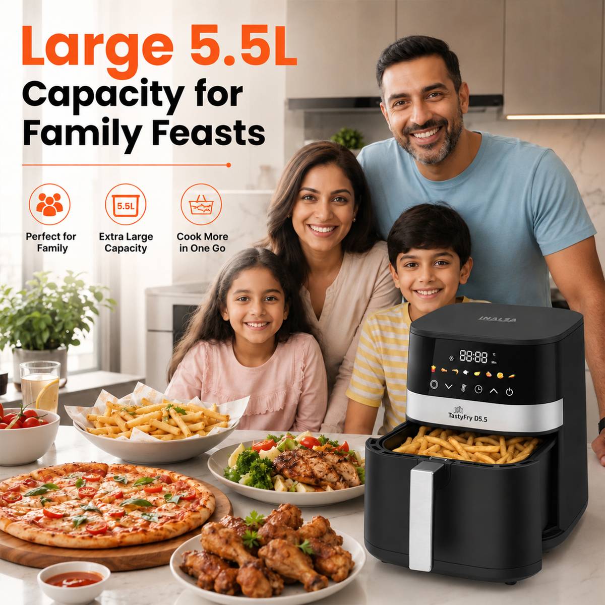 Tasty Fry D5.5 ,1400W,Air Crisp Technology,Air fry,Bake,Roast,Reheat,Dehydrate Air Fryer — photo 3
