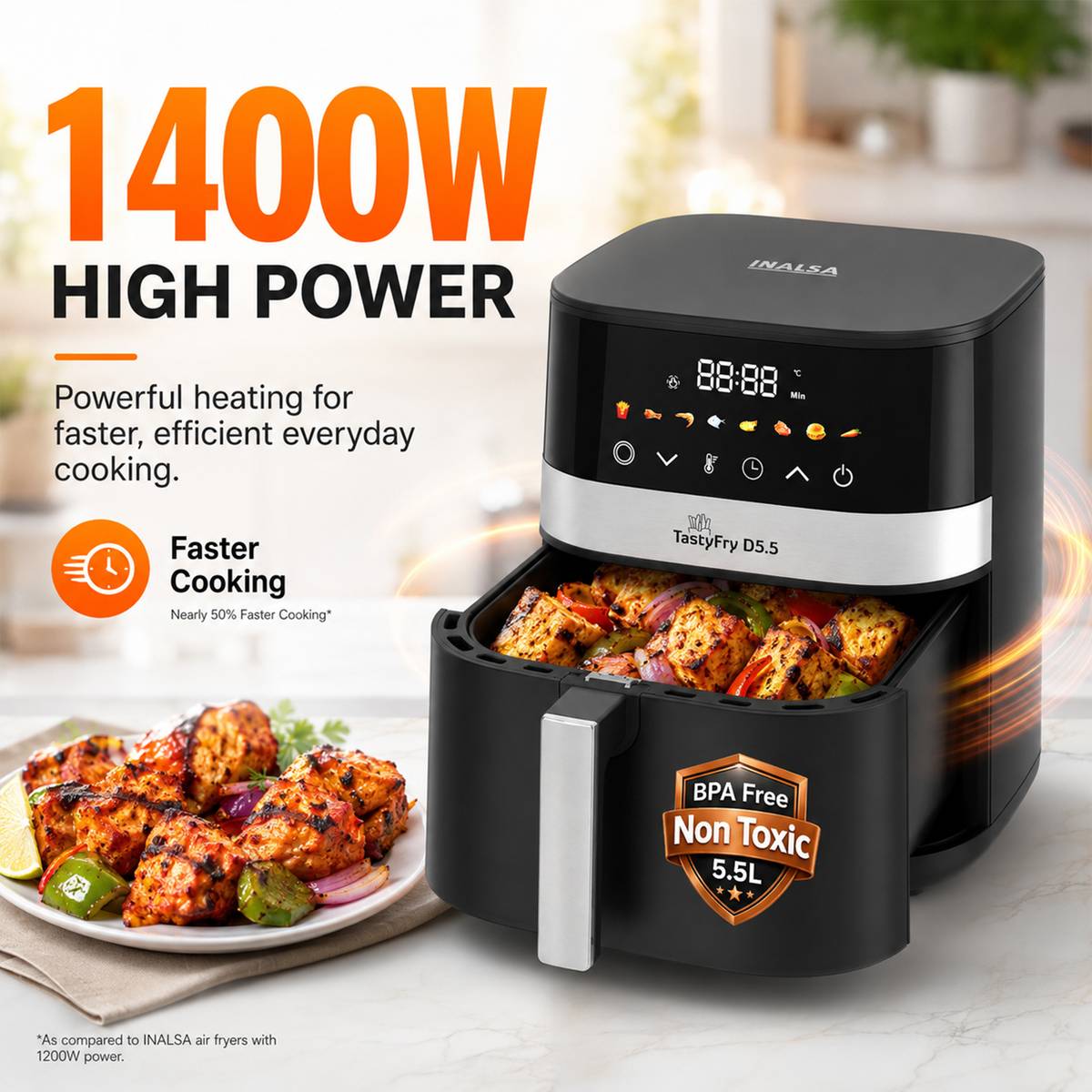 Tasty Fry D5.5 ,1400W,Air Crisp Technology,Air fry,Bake,Roast,Reheat,Dehydrate Air Fryer — photo 4