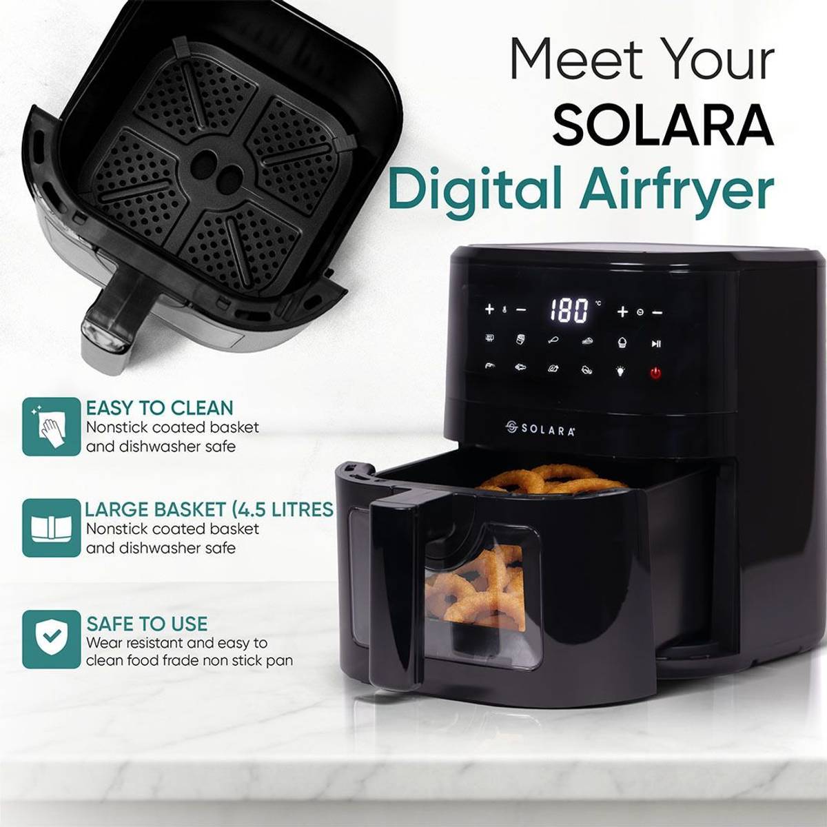 Solara Air Fryer 4.5L with See Through Window, 10 Preset Menus, 360 High Speed Air Circulation, Air Fryer — photo 5