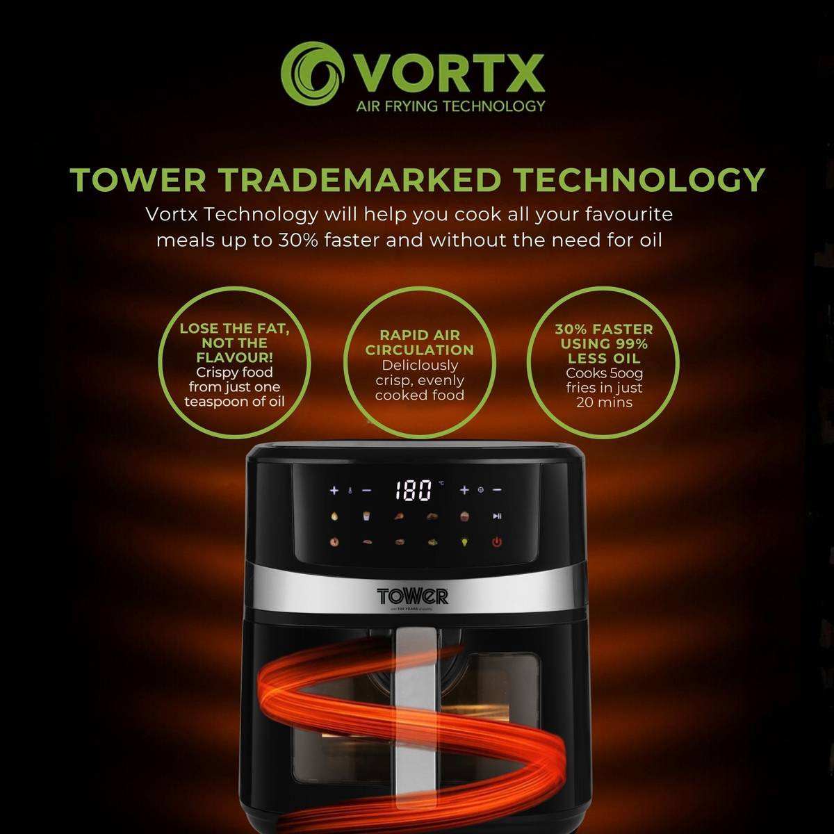 Vortx Digital Vision 6.3L | 1600W | 9 Preset Menus | Bake, Grill & Roast | Digital Touch Display | Rapid Air Circulation Technology | Glass Window with built-in Light | Adjustable Temperature & Timer | Up to 80% Less Oil Usage | Air Fryer — photo 3