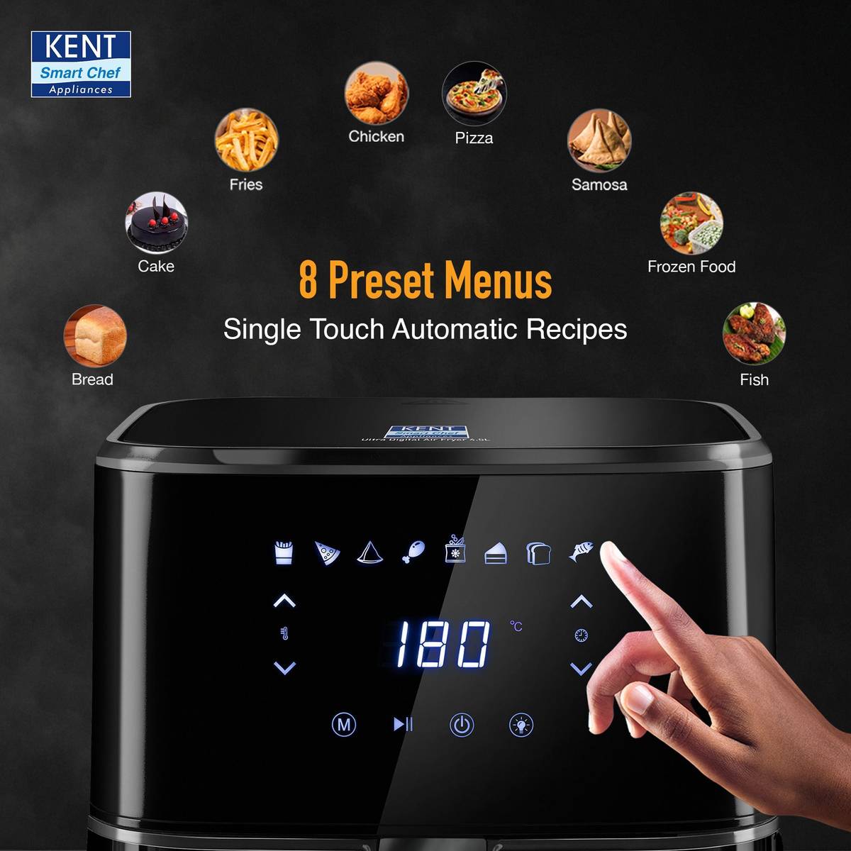 KENT Ultra Digital Air Fryer 4.5L Bake, Grill & Roast Up to 80% Less Oil Usage 8 Preset MenuRapid Heat Circulation Digital Display & Touch Control Panel Glass Window with in built Light Air Fryer — photo 4