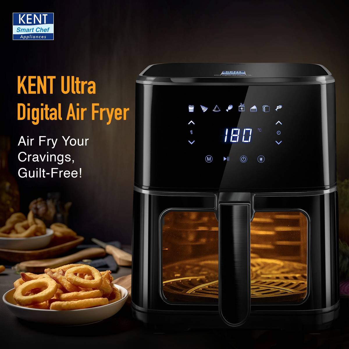 KENT Ultra Digital Air Fryer 4.5L Bake, Grill & Roast Up to 80% Less Oil Usage 8 Preset MenuRapid Heat Circulation Digital Display & Touch Control Panel Glass Window with in built Light Air Fryer — photo 2