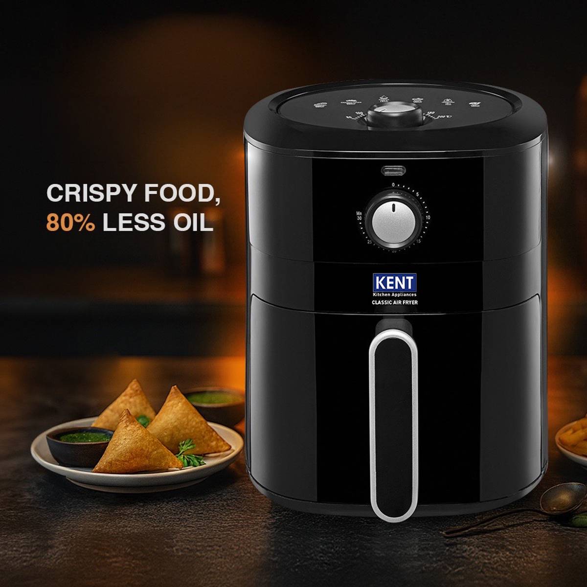 KENT Classic Hot Air Fryer 4L 1300 W | 80% Less Oil | Instant Electric Air Fryer | Auto Cut Off | Fry, Grill, Roast, Steam, and Bake | 1 Year Warranty | Black — photo 4