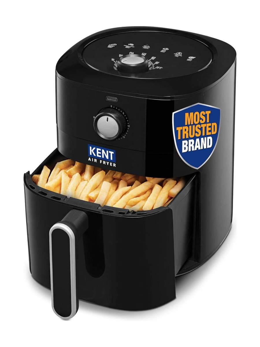 KENT Classic Hot Air Fryer 4L 1300 W | 80% Less Oil | Instant Electric Air Fryer | Auto Cut Off | Fry, Grill, Roast, Steam, and Bake | 1 Year Warranty | Black