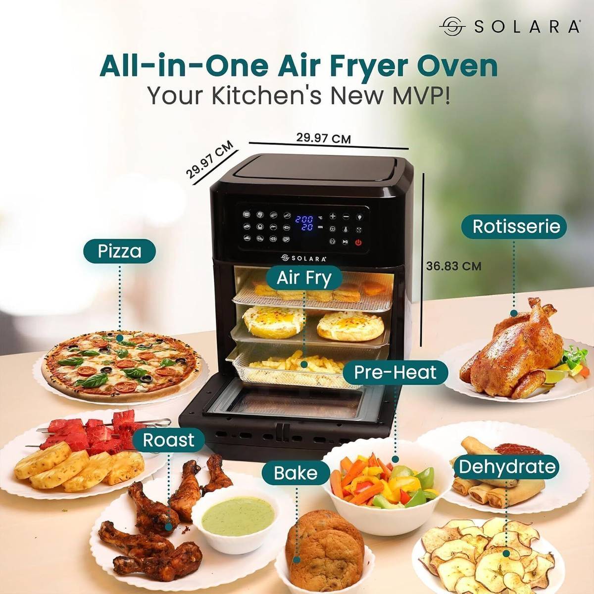 Solara Air Fryer Oven 12L for Home, 360 Rapid Air Circulation with 12 Preset Menus, Air Fryer — photo 2