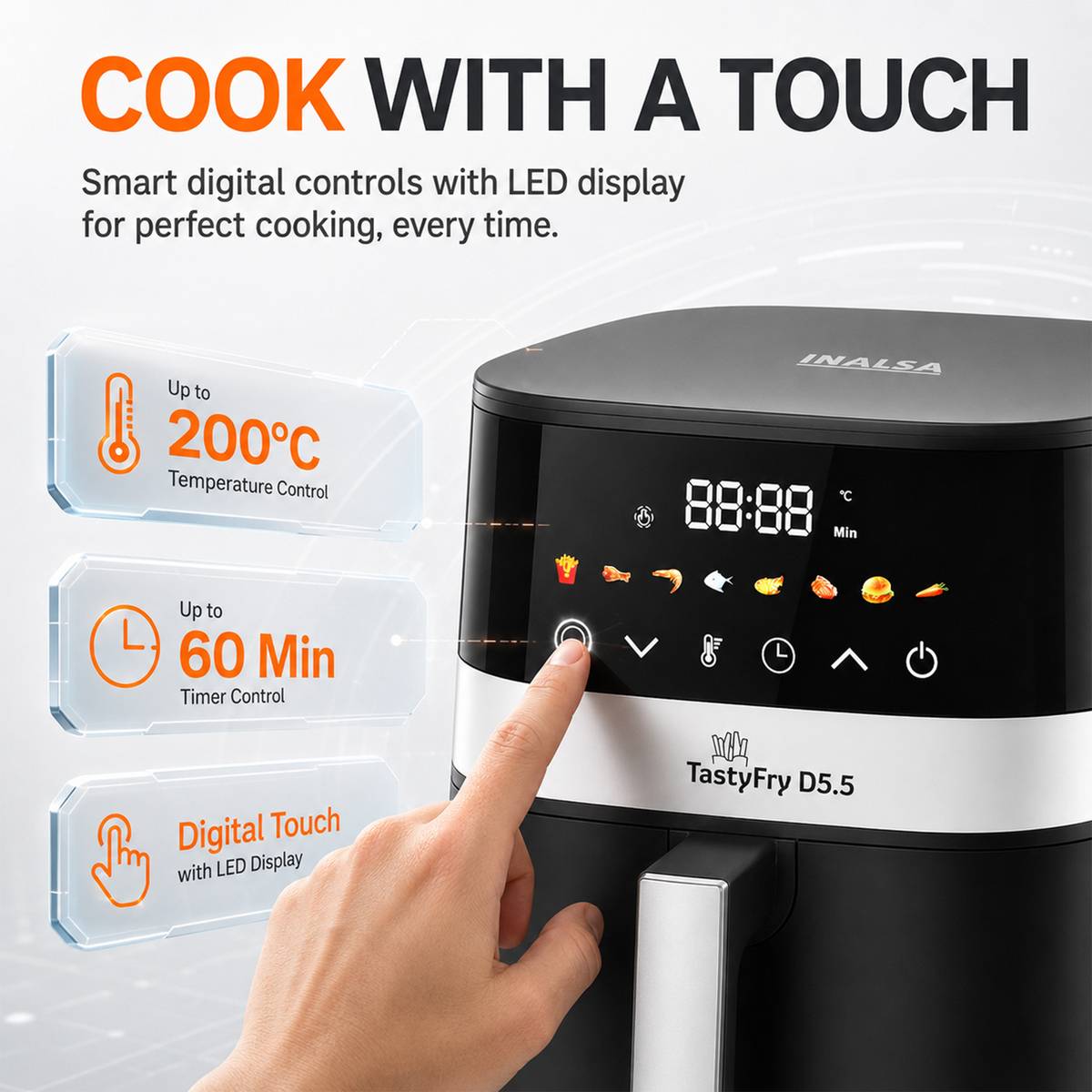 Tasty Fry D5.5 ,1400W,Air Crisp Technology,Air fry,Bake,Roast,Reheat,Dehydrate Air Fryer — photo 5