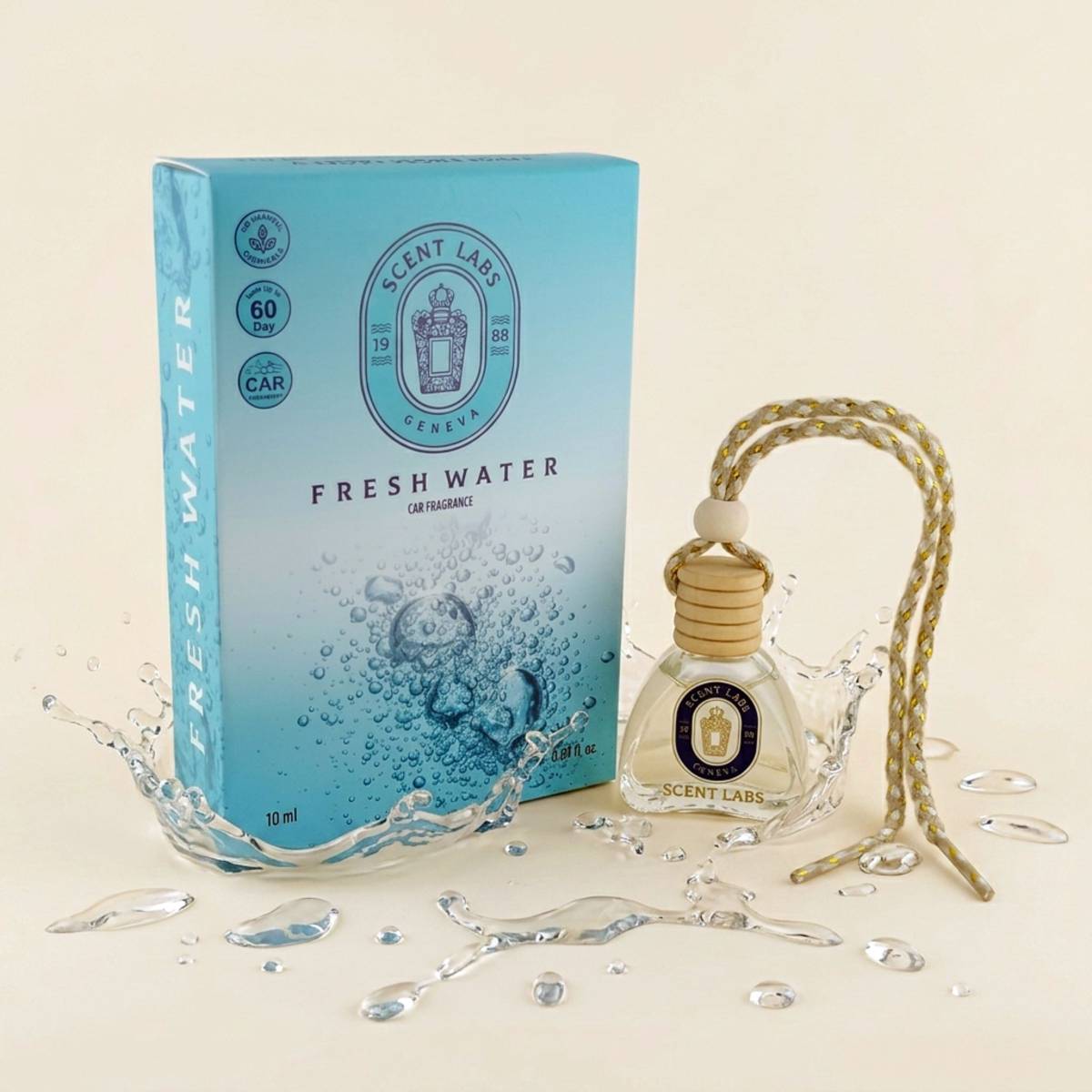 SCENT LABS Fresh Water” Car Freshener (10 ml / 0.34 fl oz). Portable Car Air Purifier