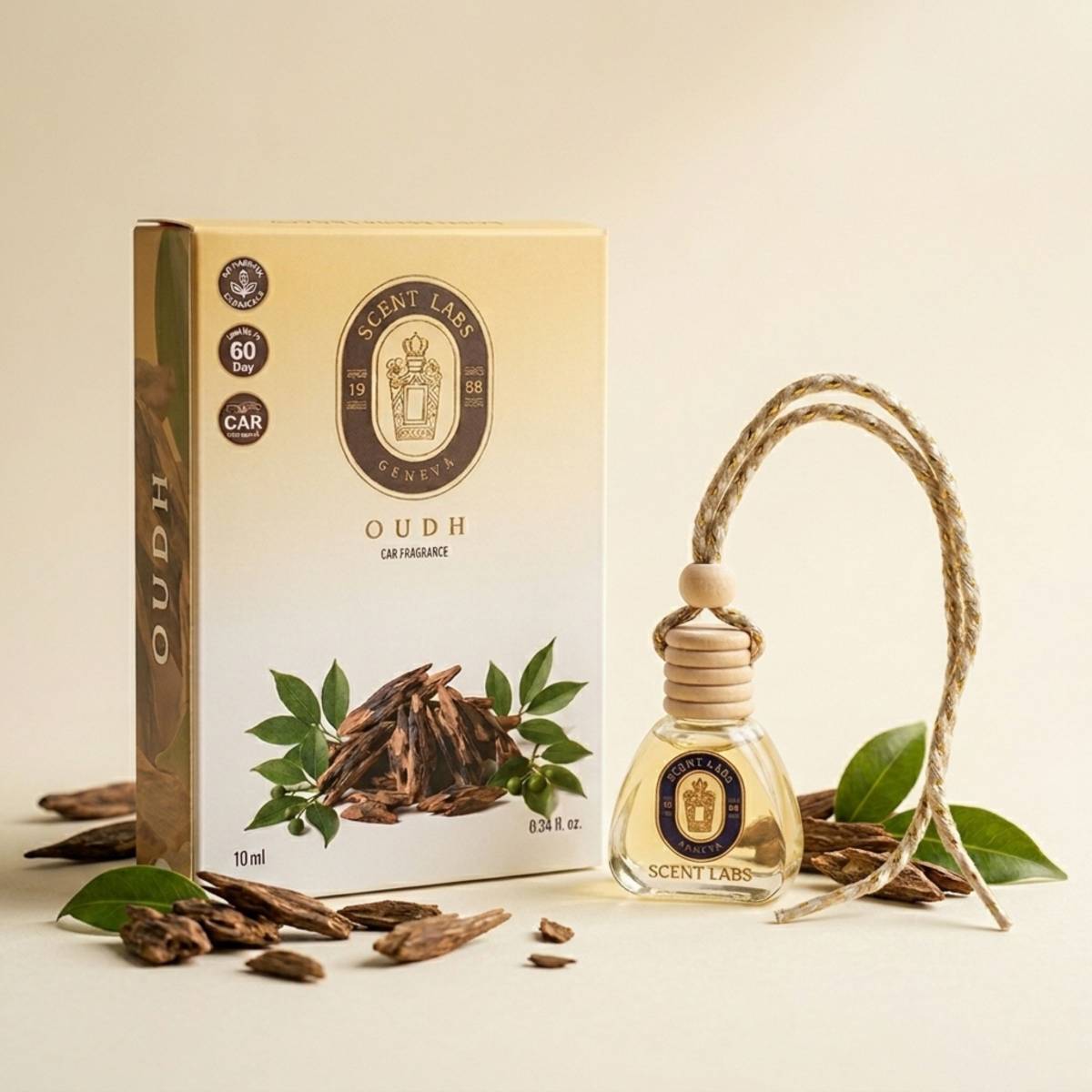 SCENT LABS Oudh Car Perfume Hanging Pod Car Air Freshner Long Lasting Upto 60 Days (10ML ) Portable Car Air Purifier