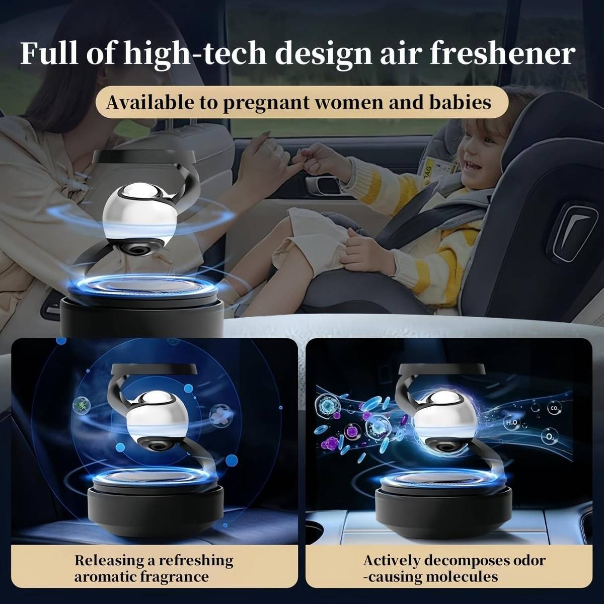 Aannie Solar Aroma Car Air Freshener, Stylish Dashboard Rotating Perfume Diffuser Portable Car Air Purifier — photo 5