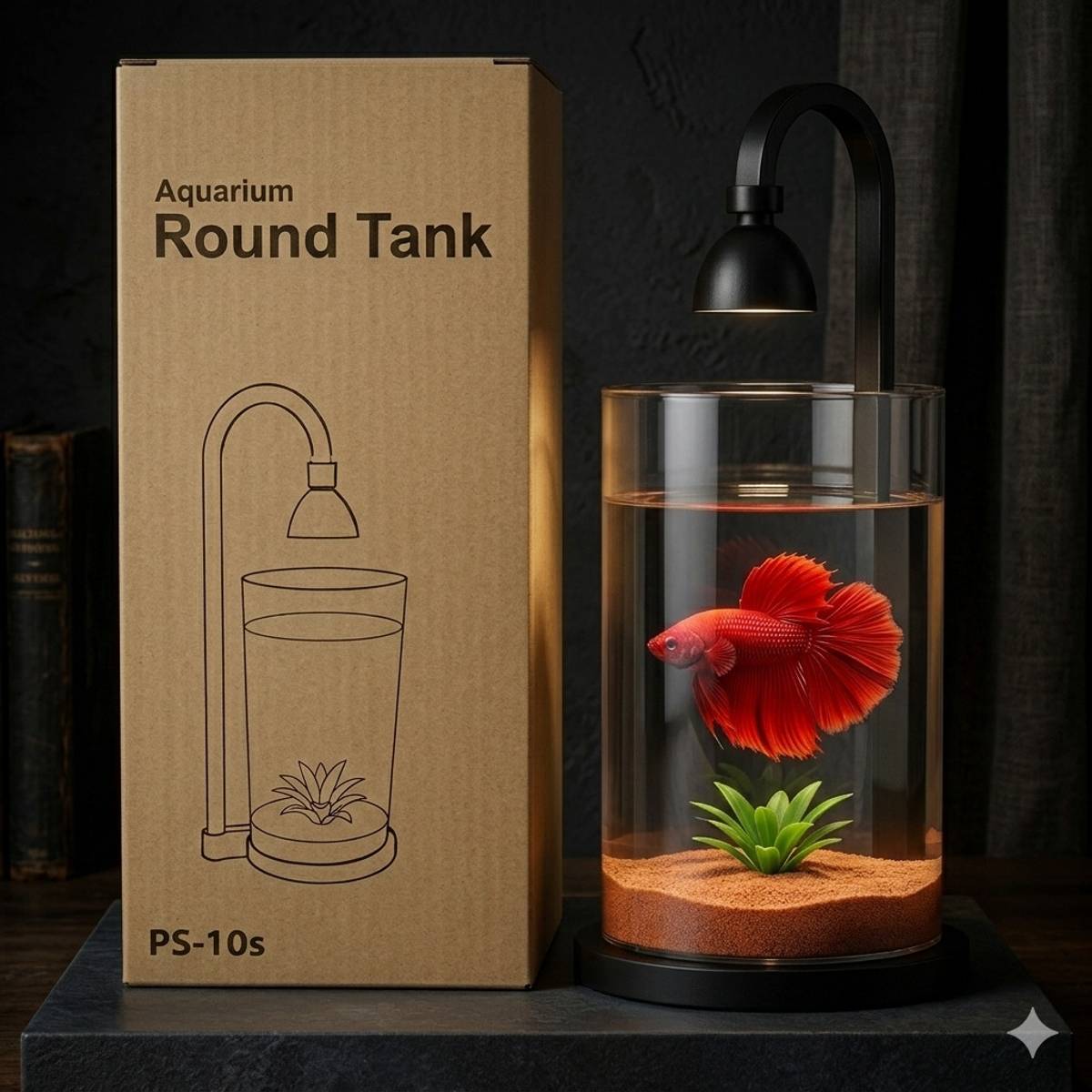 Petscope Round Cylinder Betta Tank(1.2 L) with Multi colour USB LED Light Cylinder Aquarium Tank