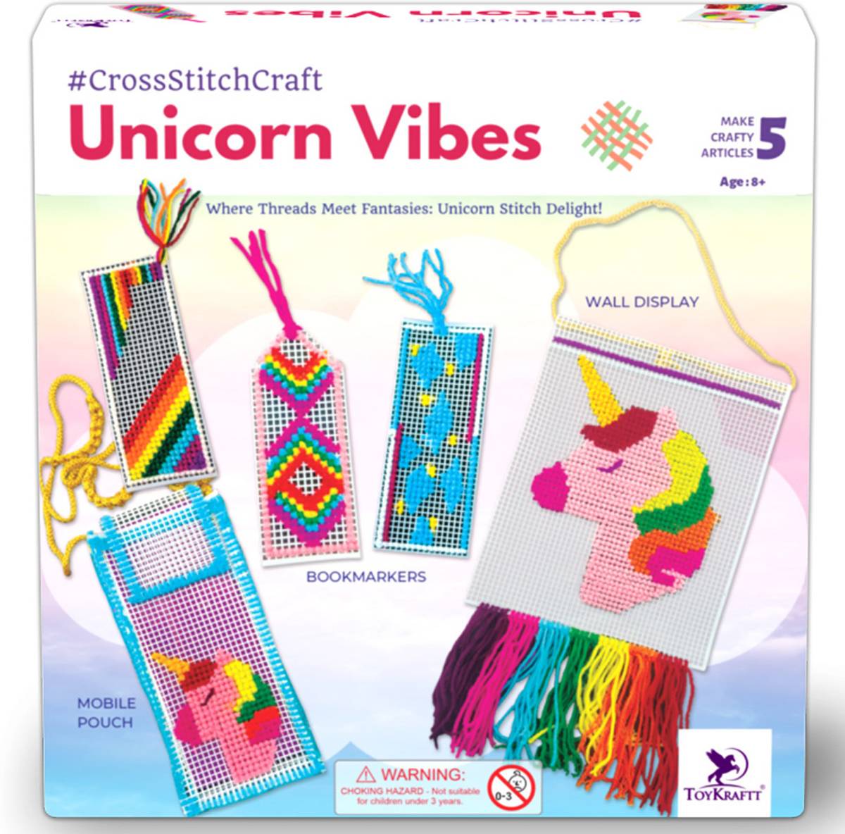 ToyKraftt Cross Stitch Craft - Do It Yourself Craft Activity Kit for Girls Aged 7 Years to Adults