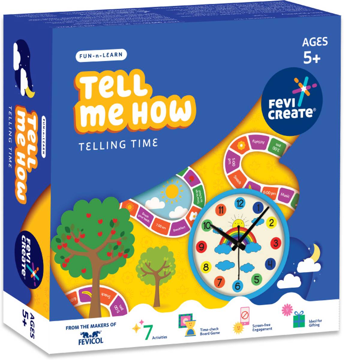Fevicreate Learn Time Kit,7 Exciting Puzzles, Games, Art & Craft Activities for Kids 5+ Yrs