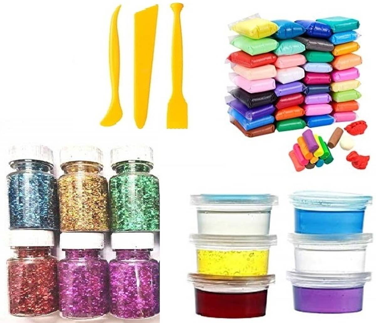 Eclet 6Crystal Slime 12 Air Dry Clay And 6 Glitter Box Combo Gift for Kids-Q