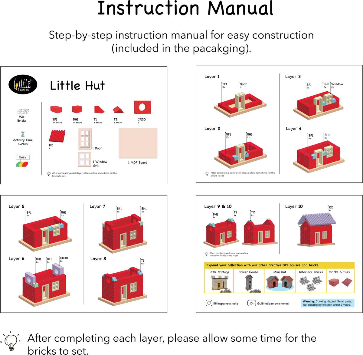 Little Sparrow Little Hut DIY Construction Set – Mini Bricks, Miniature Hut | Grey — photo 3