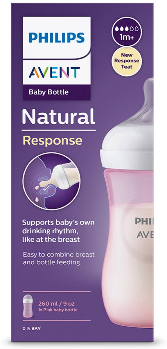 Philips Avent SCY903/11 Natural Response Baby Bottle for 3-6 months Medium Flow Nipple - 260 ml