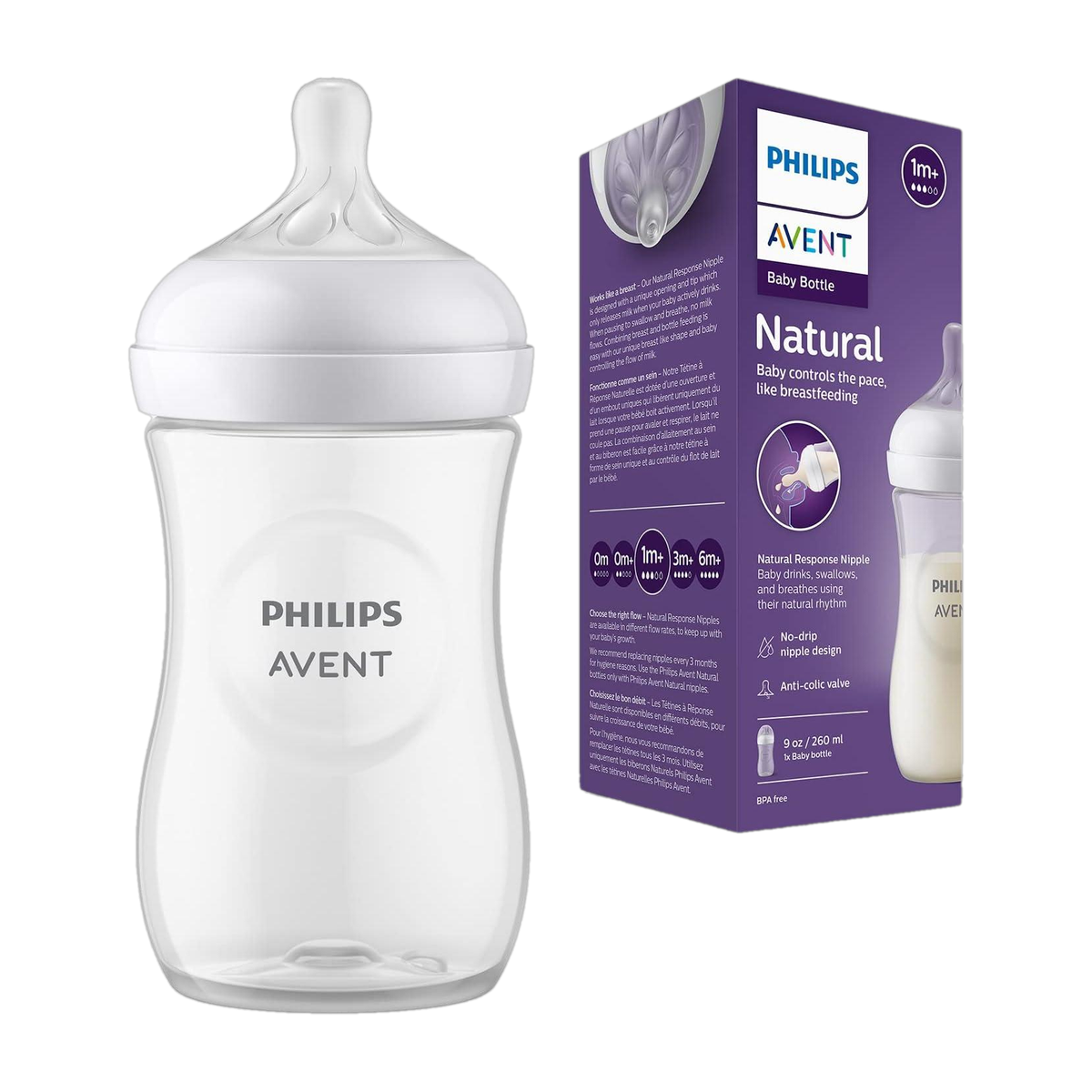 Philips Avent Natural Response Baby Bottle SCY903/01 | 1m+ age | BPA free | Pack of 1 - 260 ml