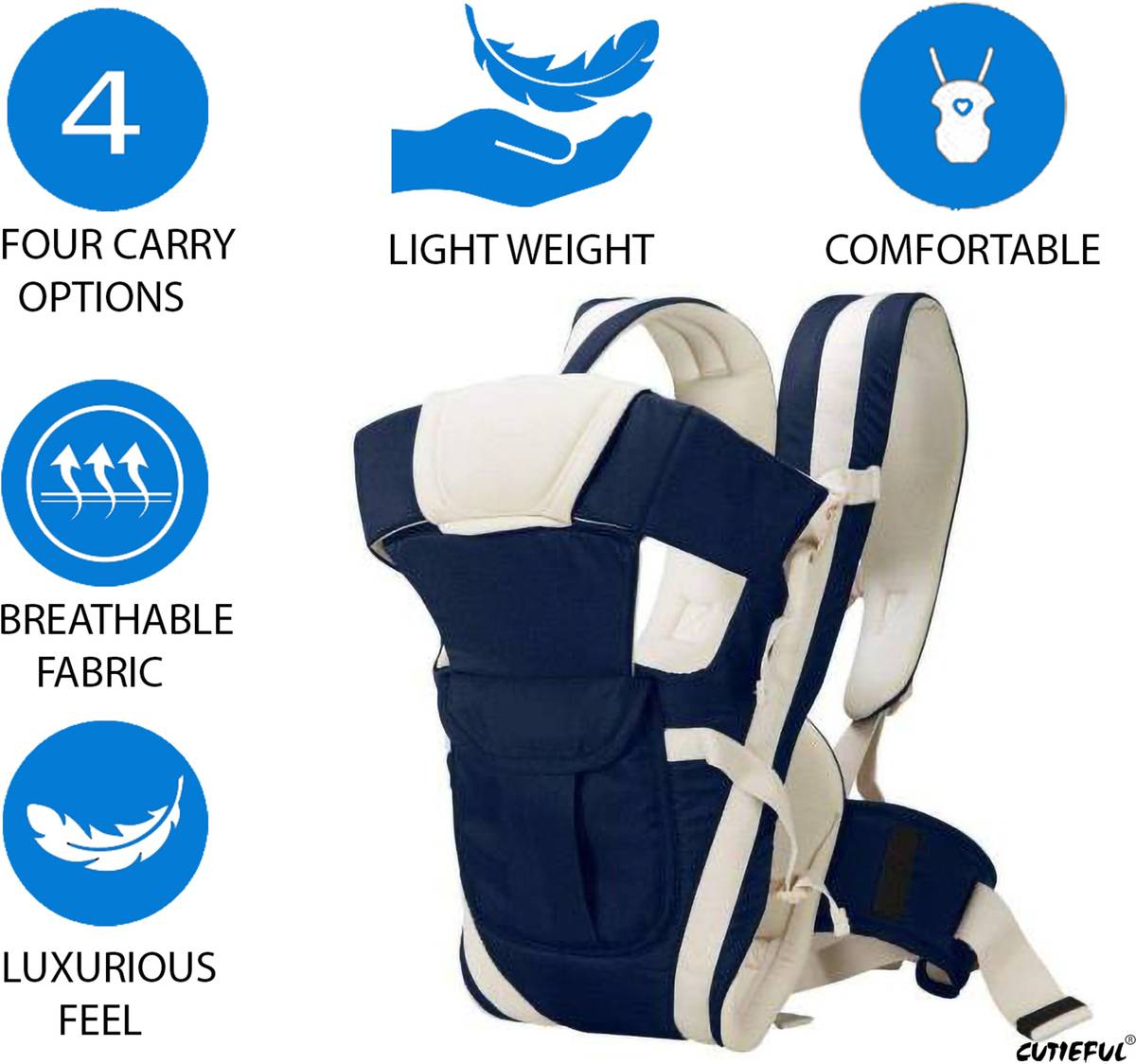 Cutieful High Quality Bag with Strong Belt 4 in 1 Position Baby Carrier — photo 5
