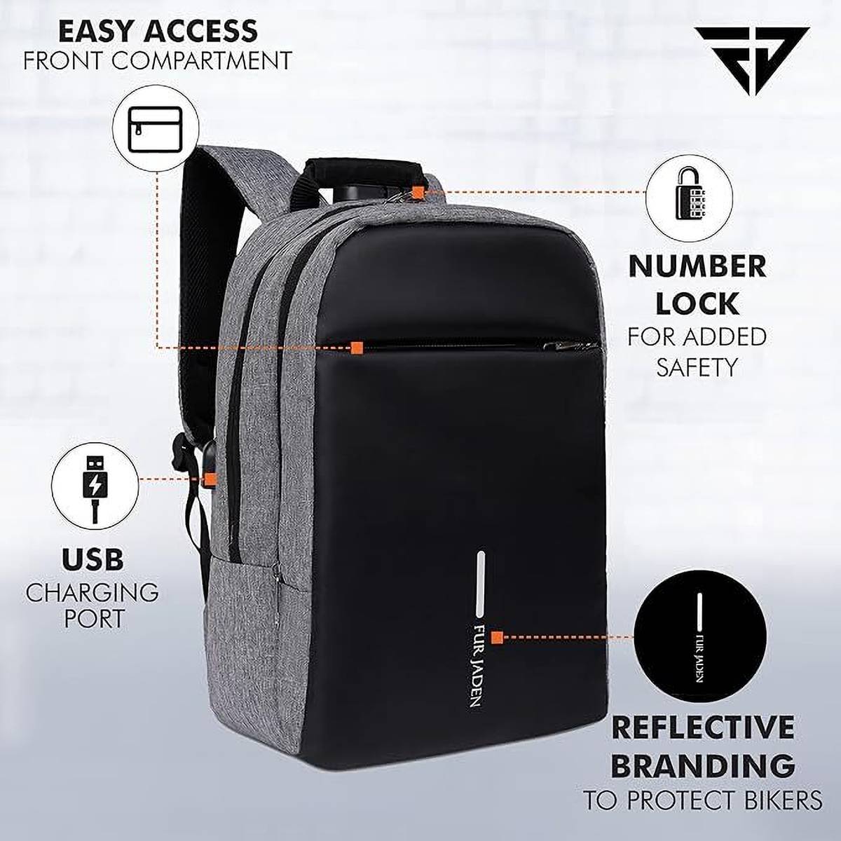 FUR JADEN With Anti-Theft Number Lock, USB Charging Port & 15.6 Laptop Compartment 22 L Laptop Backpack — photo 3