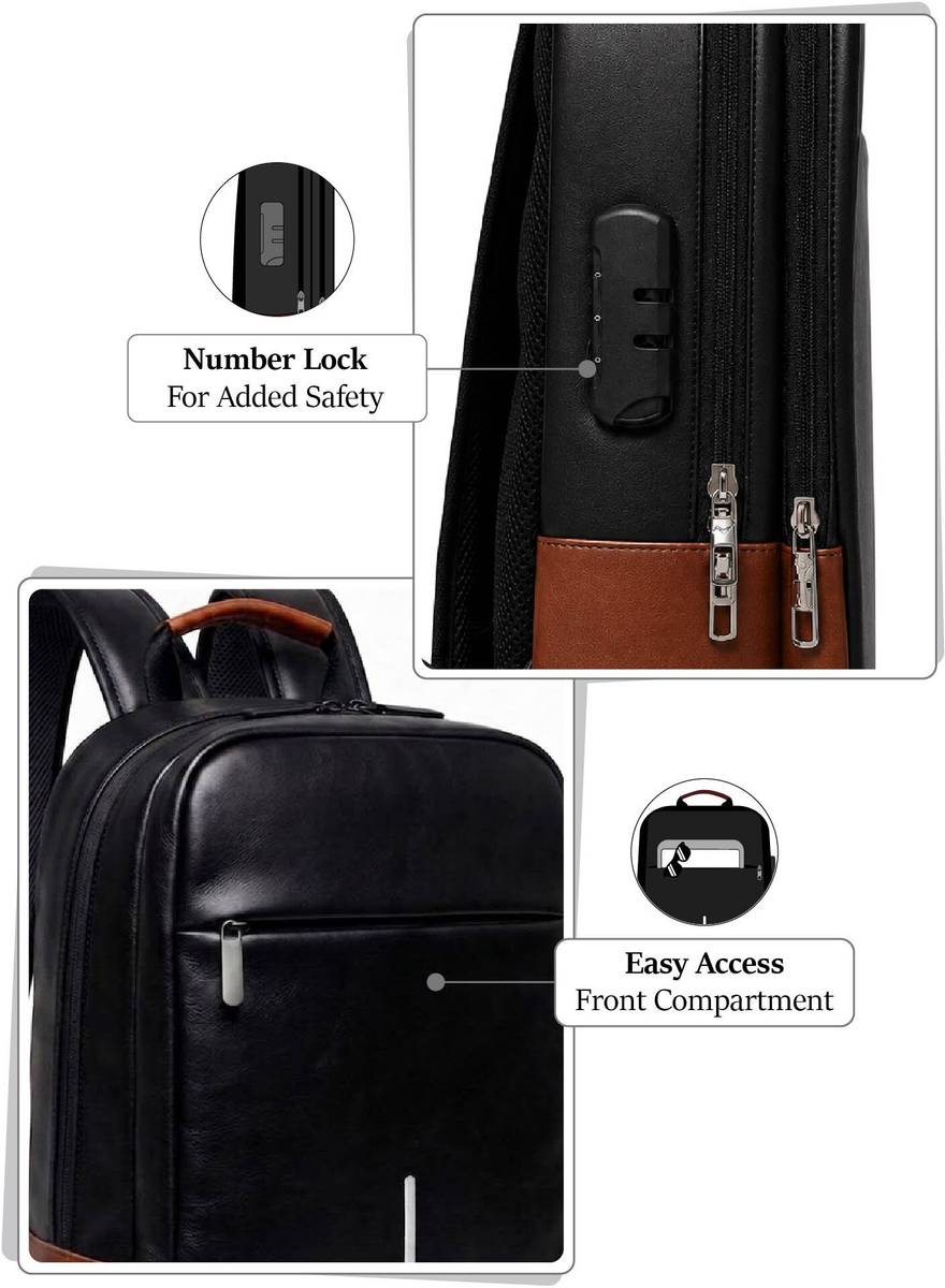 FUR JADEN Vegan Leather Anti Theft Number Lock 15.6 Inch 25 L Laptop Backpack — photo 5
