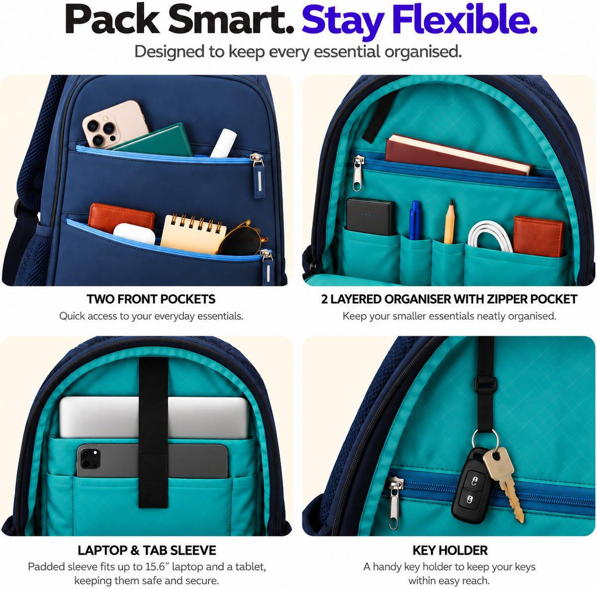 PROVOGUE FLEX 30L Laptop Backpack for College, Office, Work & Travel, Navy Blue 30 L Laptop Backpack — photo 5