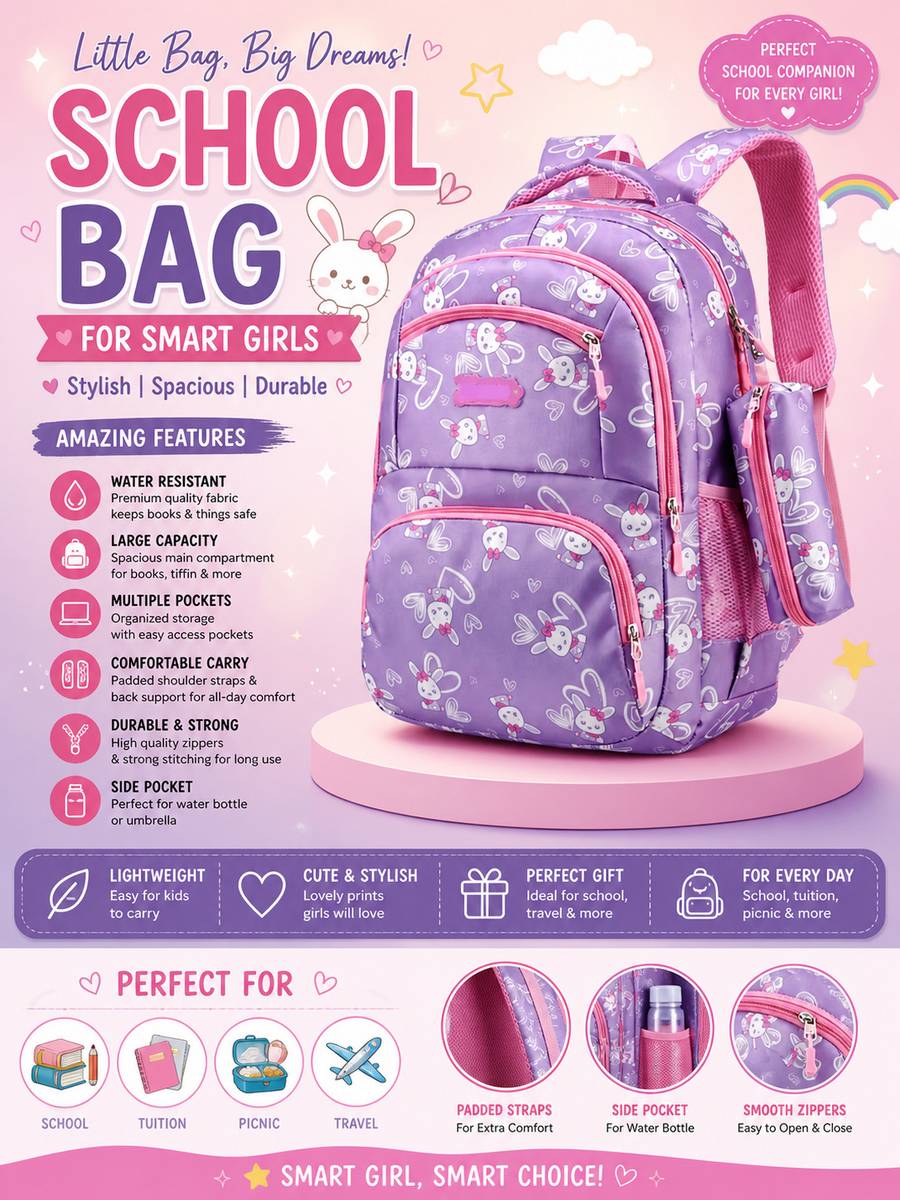 Gloft Girls Printed Backpack Bag Perfect for College & Schools 35 L Trolley Laptop Backpack — photo 3