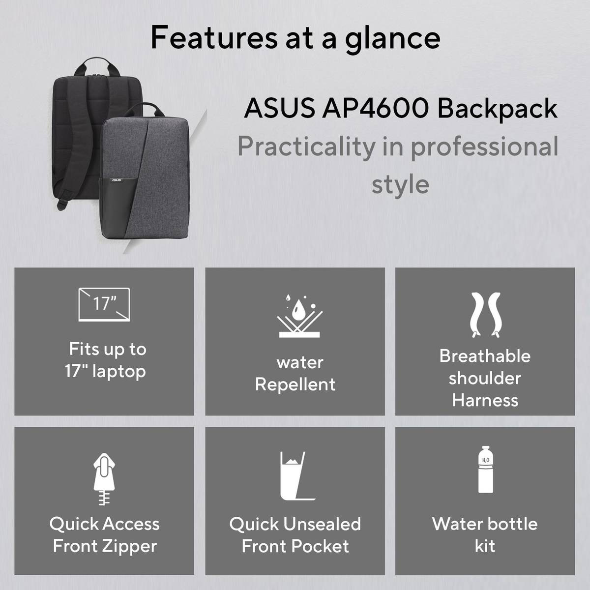 ASUS AP4600 Backpack, Quick-access pockets, Water-repellent, Stylish & Lightweight 19.4 L Laptop Backpack — photo 4