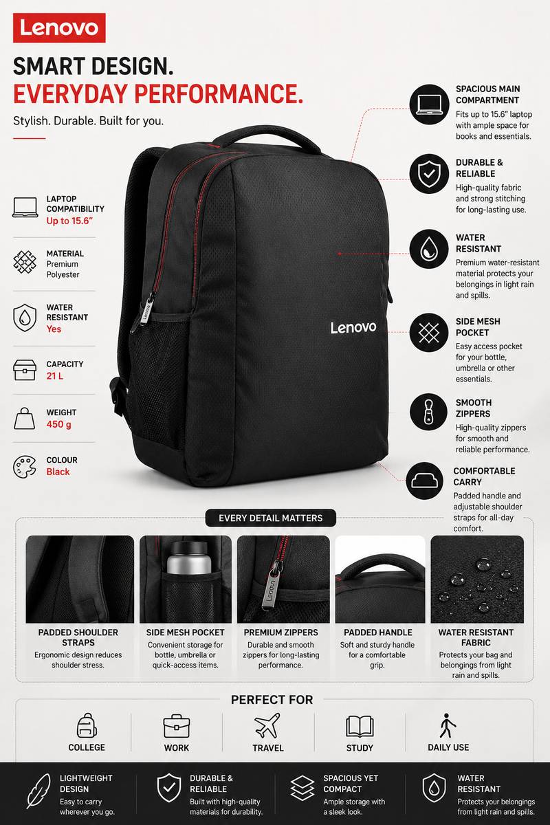 Lenovo Travel / School /Collage / Office And Multipurpose Bag 16 L Trolley Laptop Backpack — photo 4