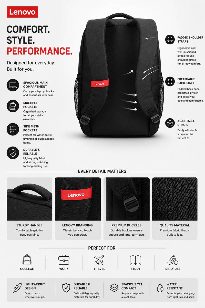 Lenovo Travel / School /Collage / Office And Multipurpose Bag 16 L Trolley Laptop Backpack — photo 3