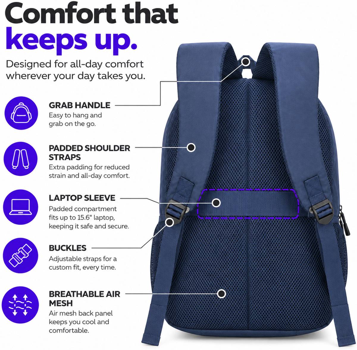 PROVOGUE FLEX 30L Laptop Backpack for College, Office, Work & Travel, Navy Blue 30 L Laptop Backpack — photo 4