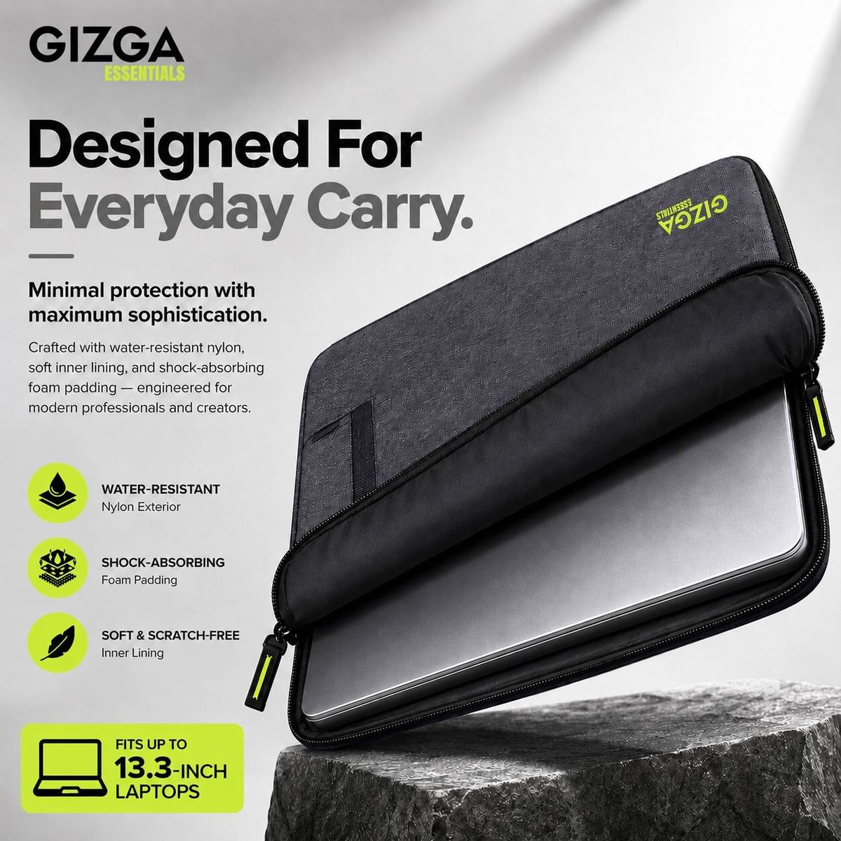 Gizga Essentials Laptop Bag Sleeve for 13.3 Inch Laptop MacBook, Protective, Nylon Fabric Laptop Sleeve/Cover — photo 2