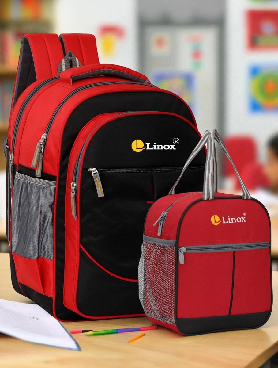 LINOX Backpack, School bag & Lunch Bag – Durable & Stylish for Kids (1st to 5th) Waterproof School Bag