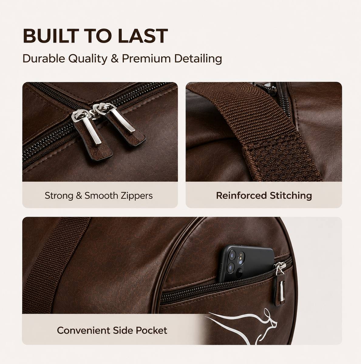 Brown Faux Leather Gym and Travel Duffle Bag for Men and Women Waterproof Weekender — photo 2