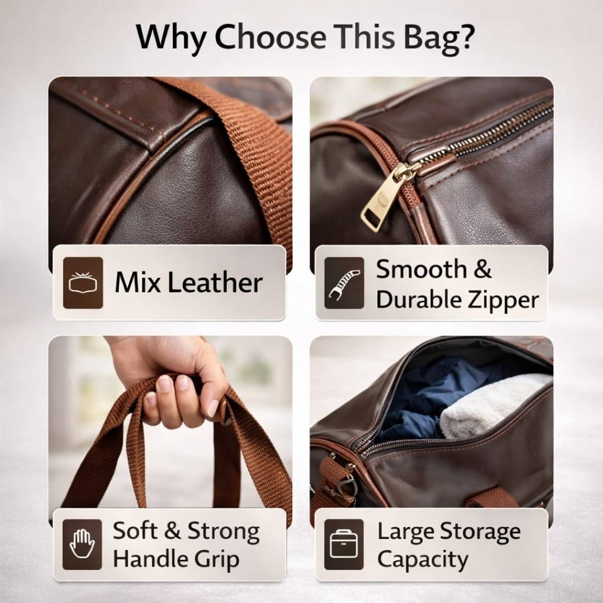 Brown Faux Leather Gym and Travel Duffle Bag for Men and Women Waterproof Weekender — photo 3