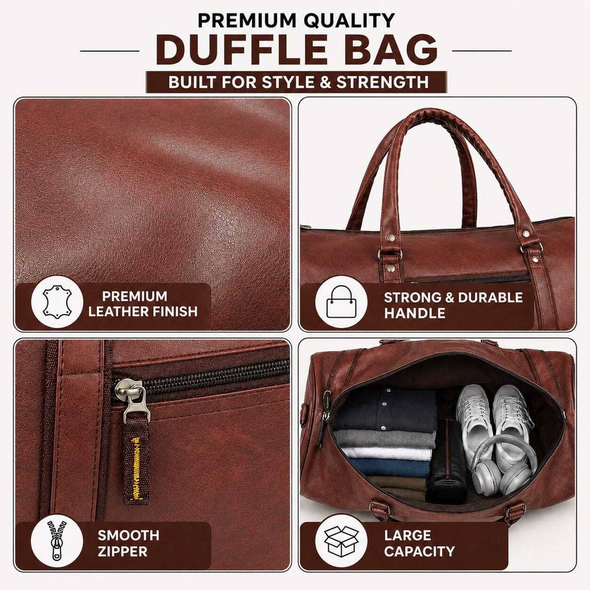 Premium PU Leather Duffel Travel Bag Gym Sports Weekender Bag for Men Women Duffel Without Wheels — photo 2