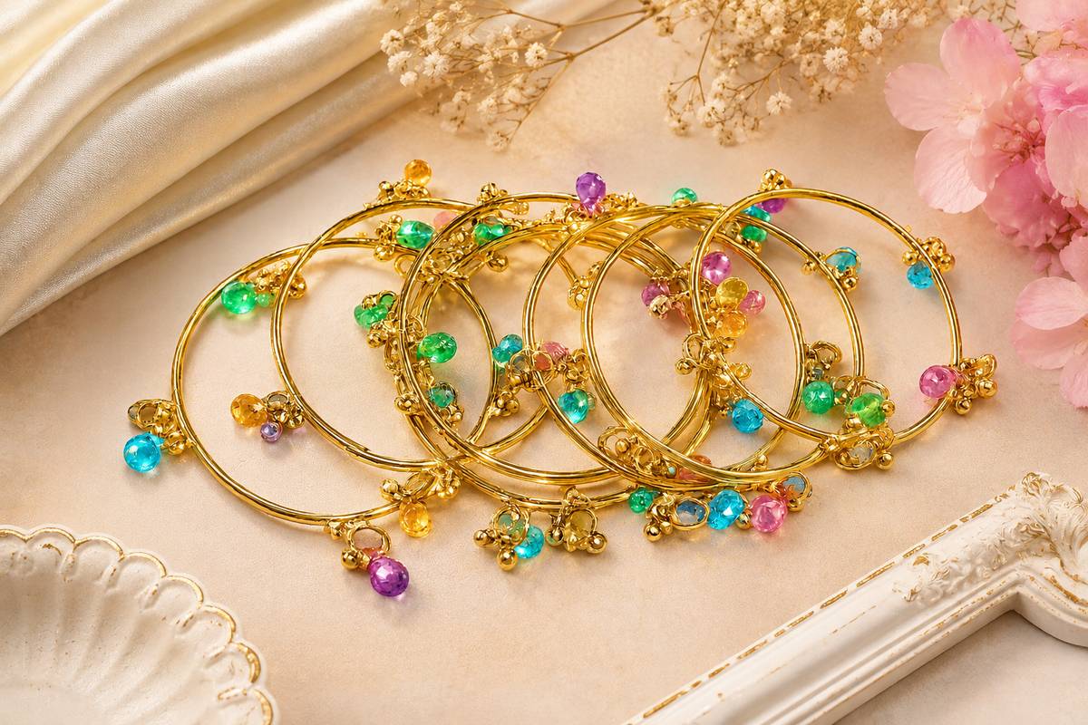 TCROWN Alloy Beads Gold-plated Bangle