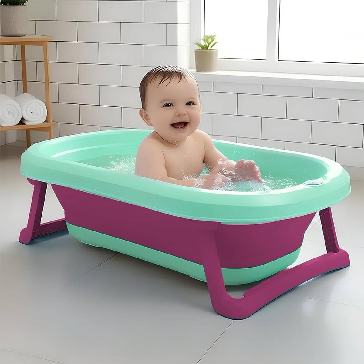 StarAndDaisy Baby Bath Tub for 0�5 Years, Foldable with Legs, Easy Storage