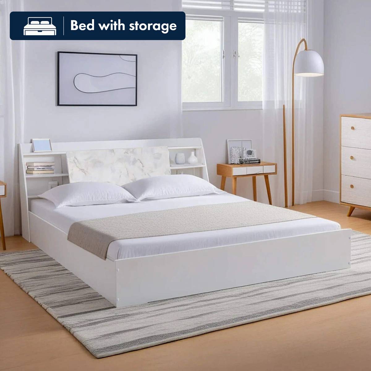 Mintwud from Pepperfry Himawari Wooden Queen Bed/Wooden Cot/Palaung With Box Storage For Bedroom/Home Engineered Wood Queen Box Bed, 226 cm x 160 cm (7.41 ft x 5.25 ft)