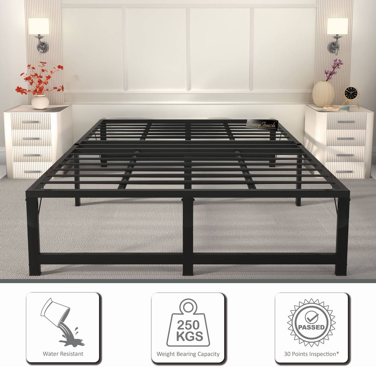 HoneyTouch Base-Metal-Black Frame-4 Metal Double Bed, 198 cm x 122 cm (6.5 ft x 4.0 ft) — photo 2