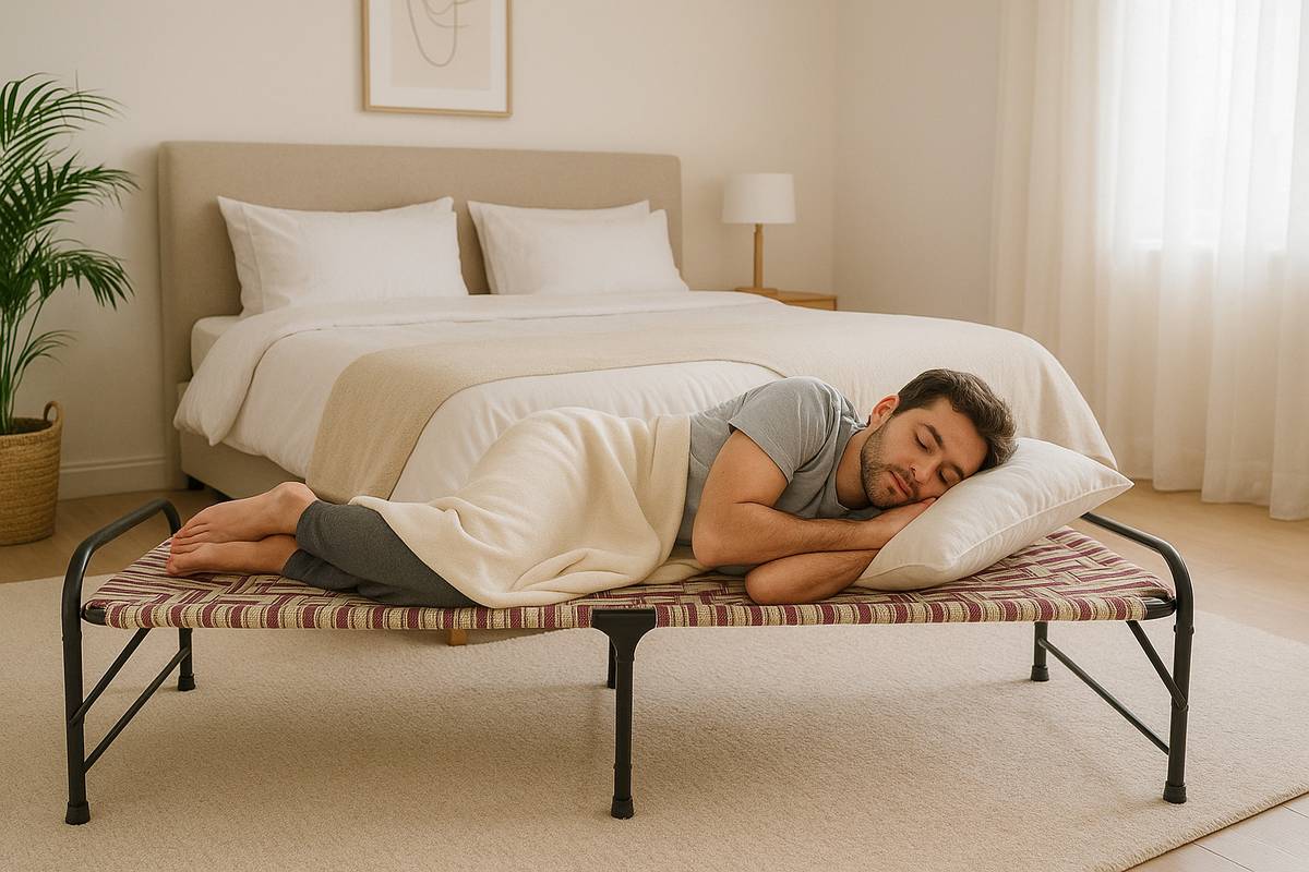 Naturify Single Folding Bed with Strong Nylon Weaving Metal Single Bed, 182 cm x 76 cm (5.97 ft x 2.49 ft)