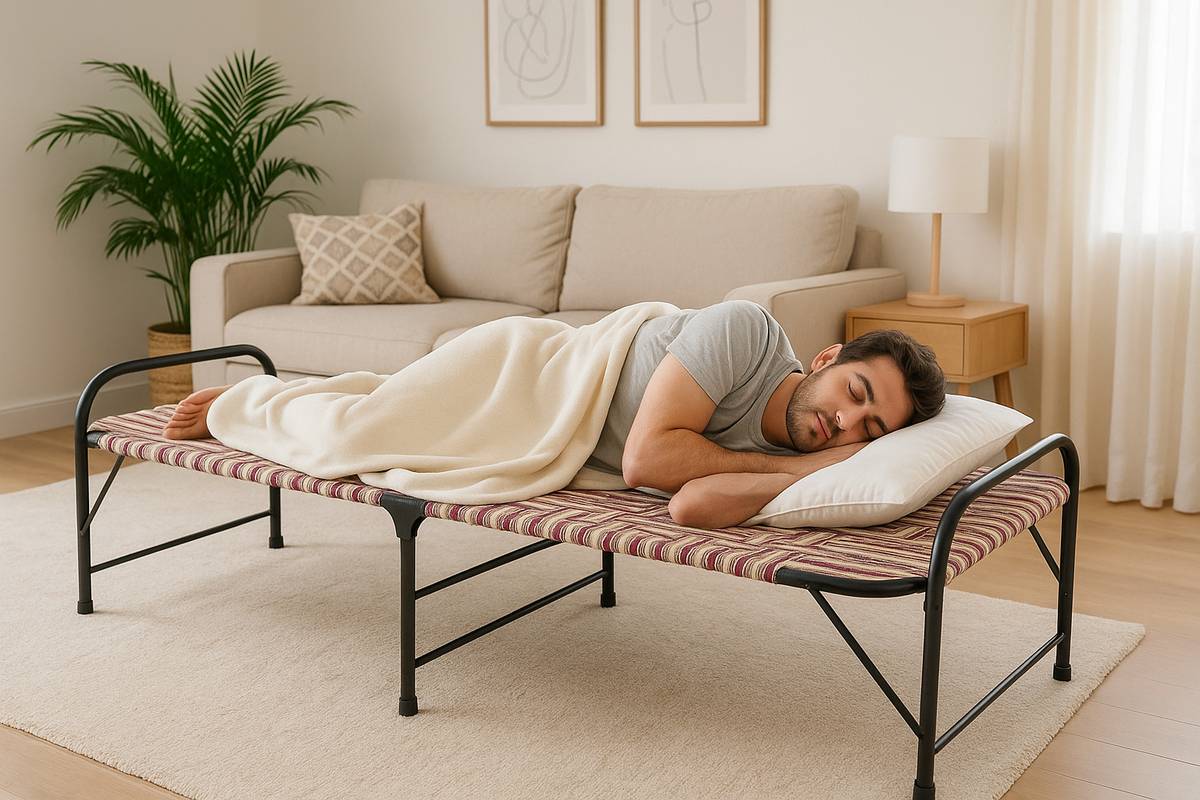 Naturify Single Folding Bed with Strong Nylon Weaving Metal Single Bed, 182 cm x 76 cm (5.97 ft x 2.49 ft) — photo 2