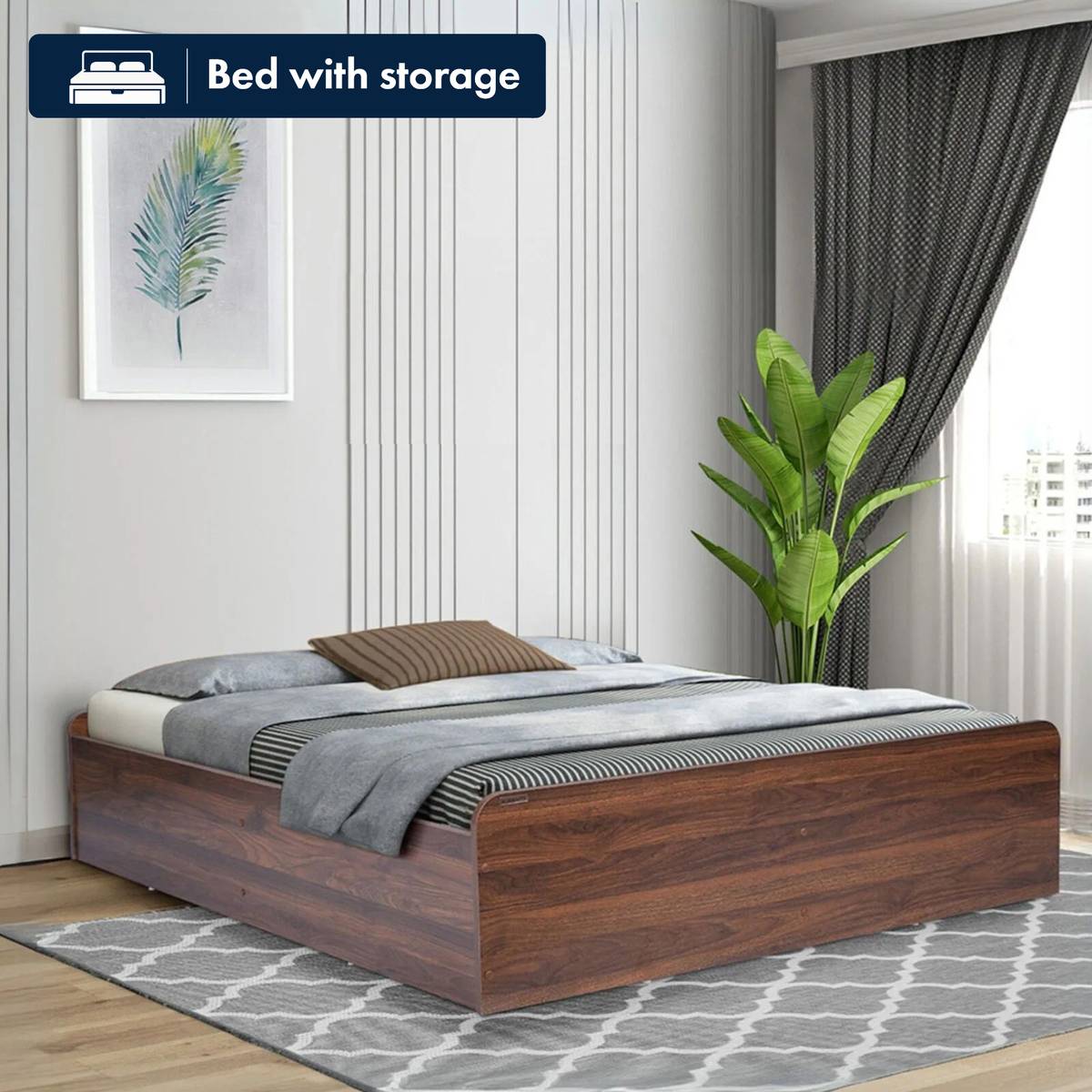 Mintwud Pepperfry Den Queen Size Bed, Storage without Bottom Panel Engineered Wood Queen Box Bed, 186 cm x 127 cm (6.1 ft x 4.17 ft)