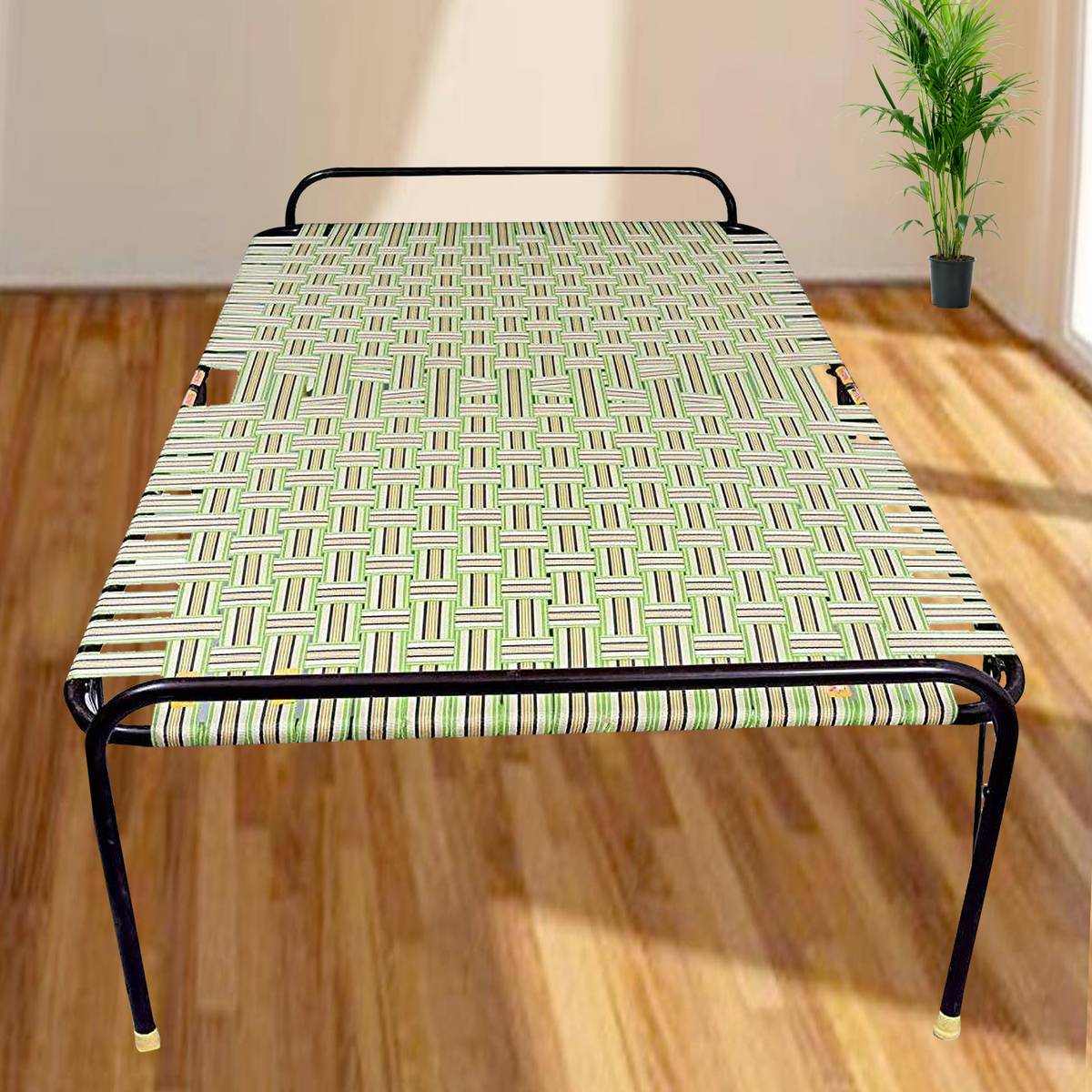COMFORT Creation Shree Ganesh Online Heavy Weight Frame with 2 in 1 Niwar, Extra Shoe Base Inside Package for Sleeping Indoor-Outdoor Purpose Single Folding Bed (Assembled Delivered, 6 X 3.5 ft) Weight Above 10 kg ( Size Large ) Metal Queen Bed, 182.88 cm x 106.68 cm (6.0 ft x 3.5 ft)