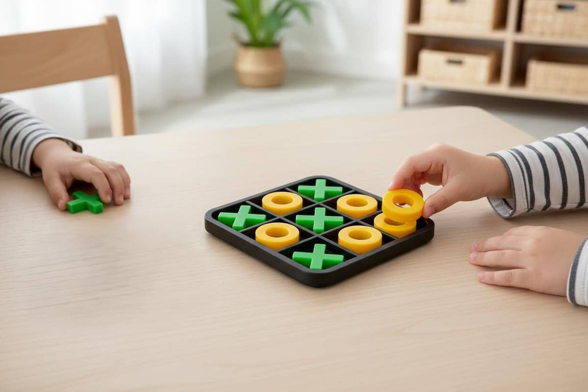 Tic Tac Toe Board Game for Kids & Adults | XO Strategy Puzzle with Coins Board Game Accessories — photo 3