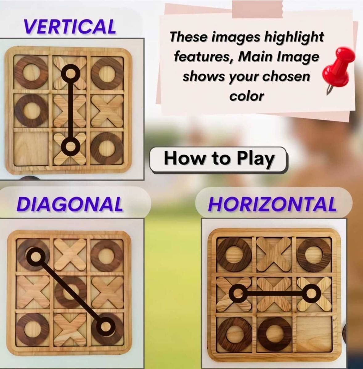 HK Sports Wooden Tic Tac Toe Game with UNO Cards — photo 2