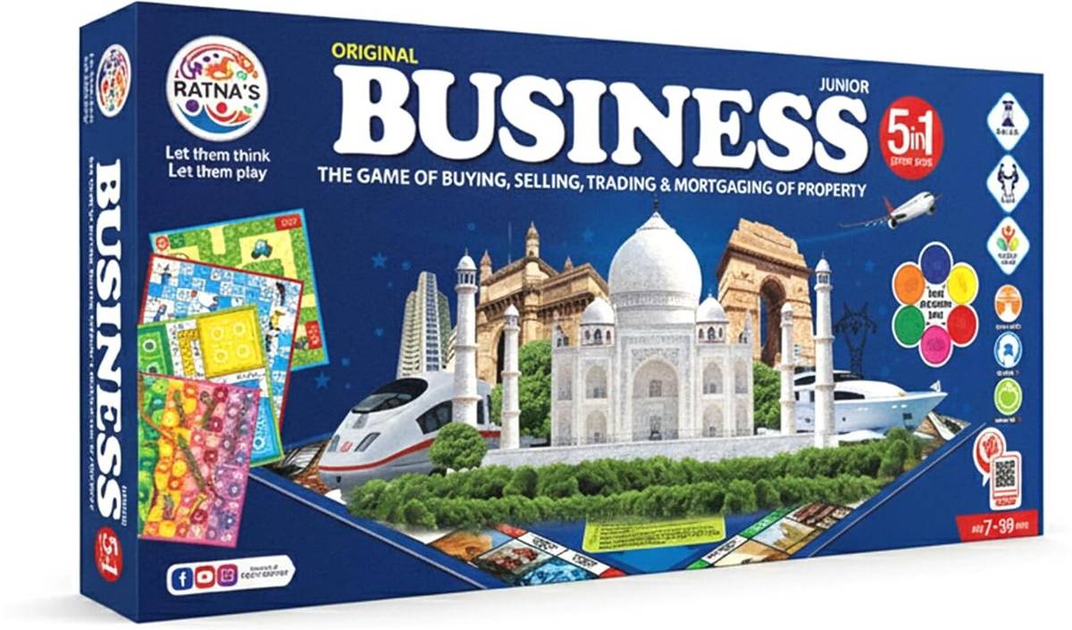 DHRUVINE Junior Business 5 in 1 Property Trading Family Board Game Money & Assets Board Game