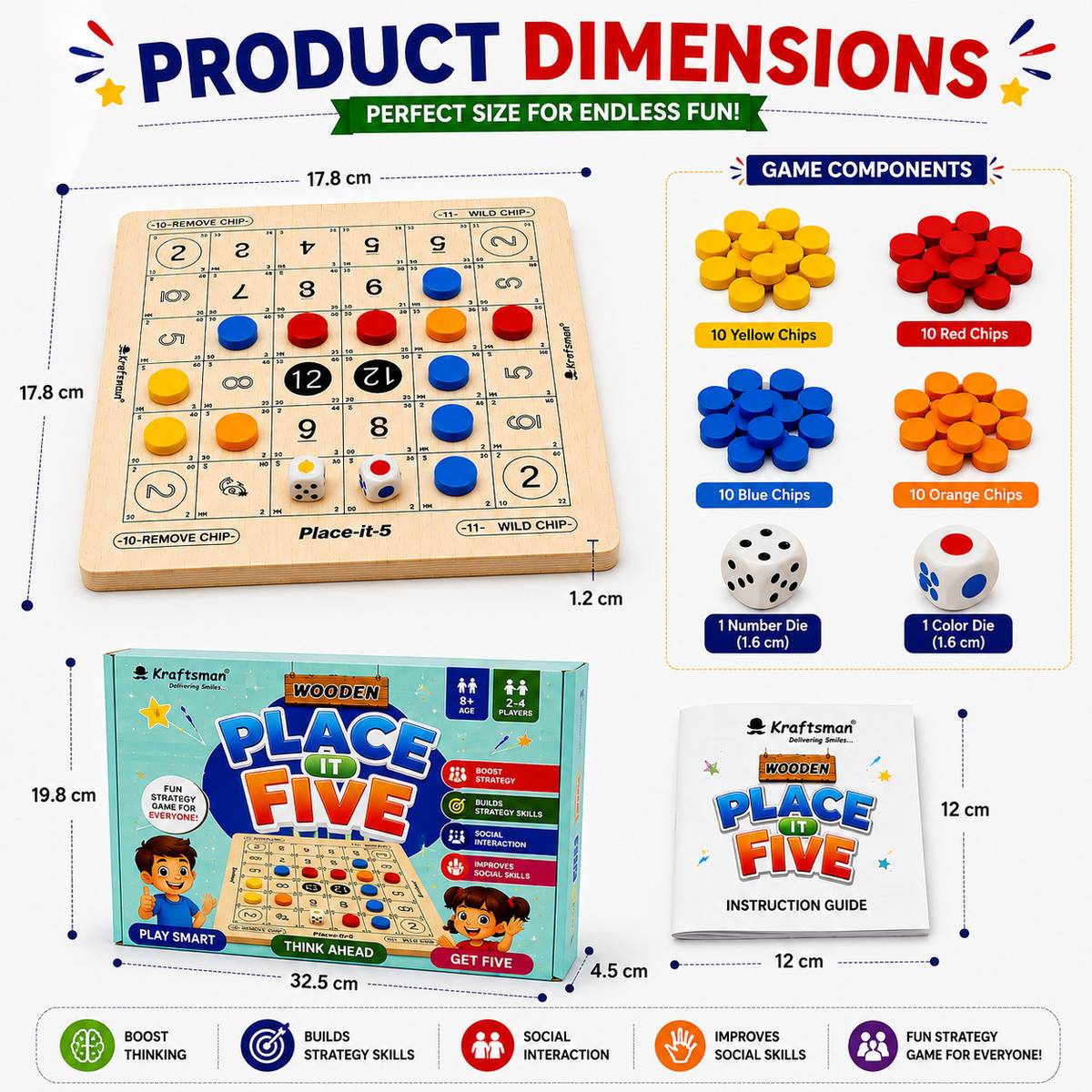 Wooden Place It Five Strategy Board Game for Kids & Adults 8+ Strategy & War Board Game — photo 2