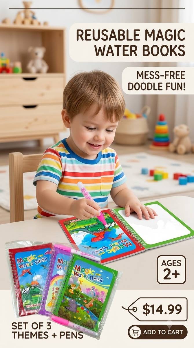 AGPglobal Kids Magic Water Drawing Books Set of 3 Educational Board Games — photo 4