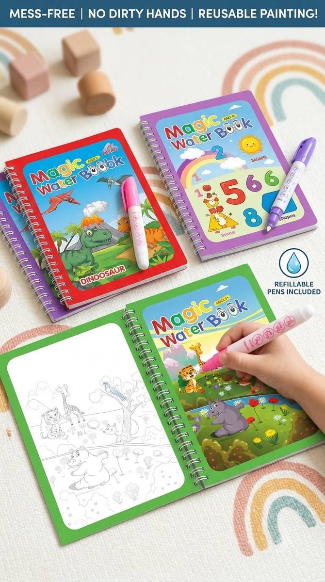 AGPglobal Reusable Magic Water Coloring Books Set of 3 Board Game Accessories